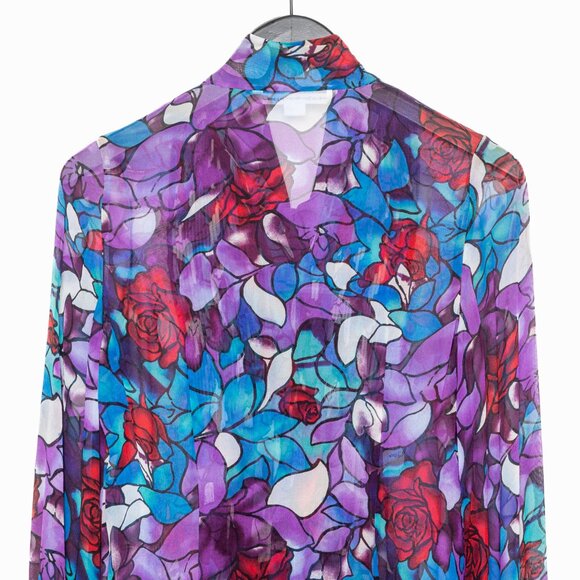 🌹 Diane von Furstenberg Stained Glass Floral Rose Silk Blouse - Purple Blue Red - Picture 5 of 13